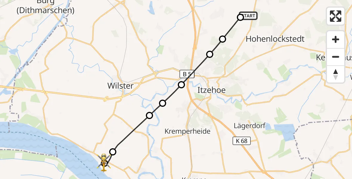 Flugroute Rettungshubschrauber Itzehoe Hungriger Wolf Flugplatz - Brokdorf, 28 Mai 2026, 10:11