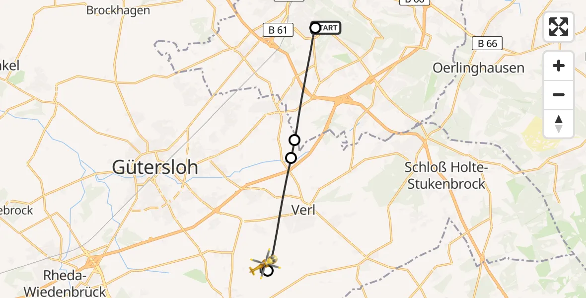 Flugroute Rettungshubschrauber Luftrettungszentrum Bielefeld - Rietberg, 28 Mai 2026, 10:11