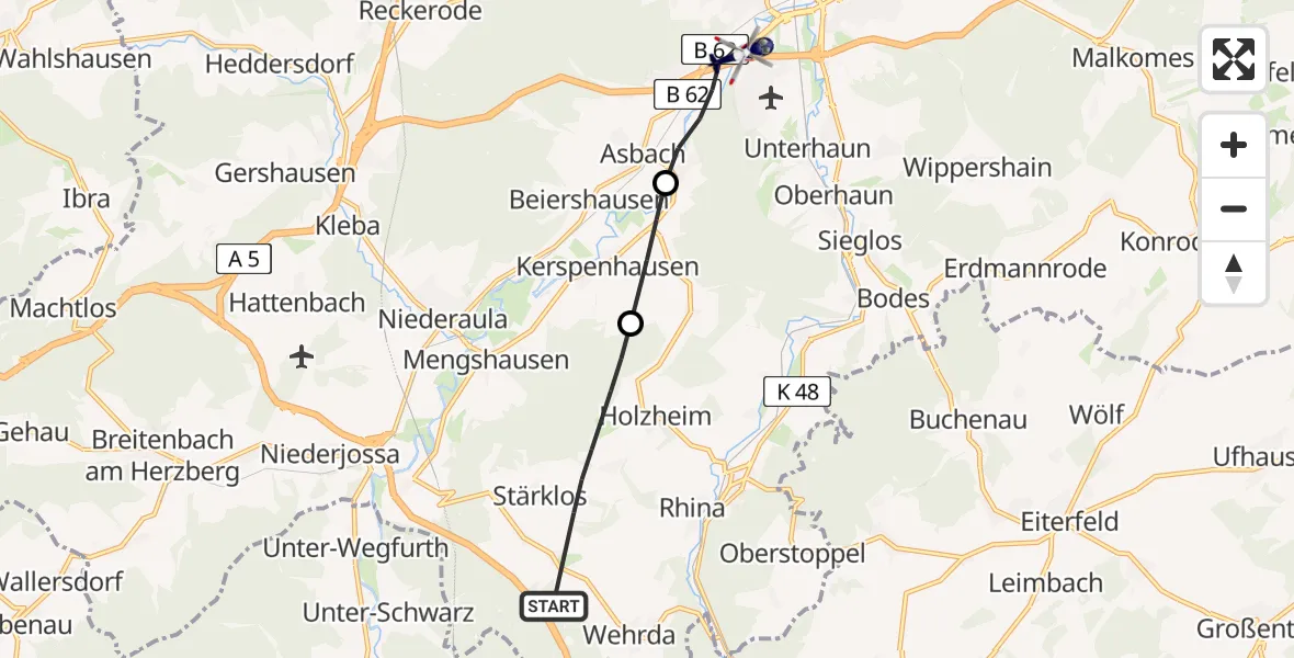 Flugroute Polizeihubschrauber Haunetal - Bad Hersfeld, 28 Mai 2026, 10:12