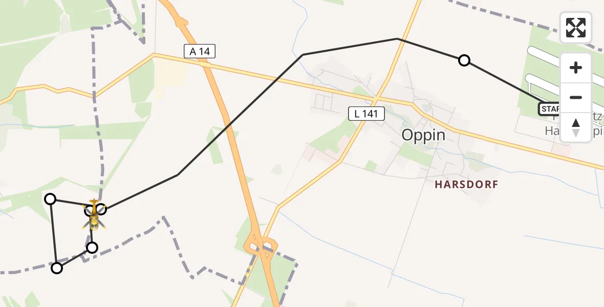 Flugroute Rettungshubschrauber Halle-Oppin Flugplatz - Petersberg, 28 Mai 2026, 10:14