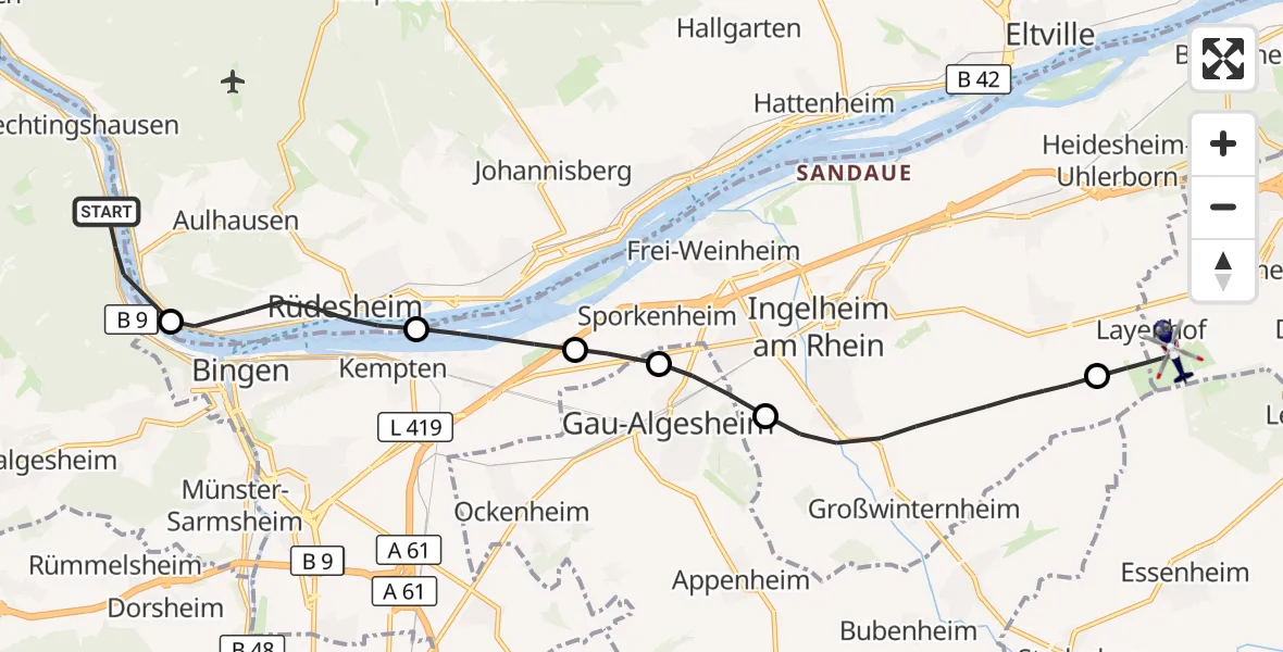Flugroute Polizeihubschrauber Trechtingshausen - Mainz-Finthen Flugplatz, 28 Mai 2026, 10:18