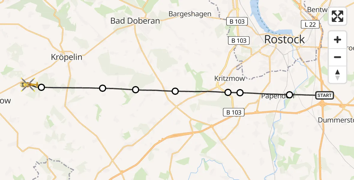 Flugroute Ambulanzhubschrauber Dummerstorf - Biendorf, 28 Mai 2026, 10:21