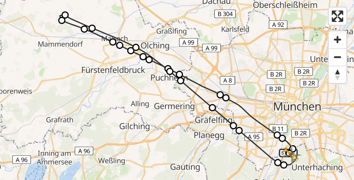 Flugroute Rettungshubschrauber ADAC Air Rescue Center Hubschrauberlandeplatz (Christoph 1) - ADAC Air Rescue Center Hubschrauberlandeplatz (Christoph 1), 28 Mai 2026, 10:22