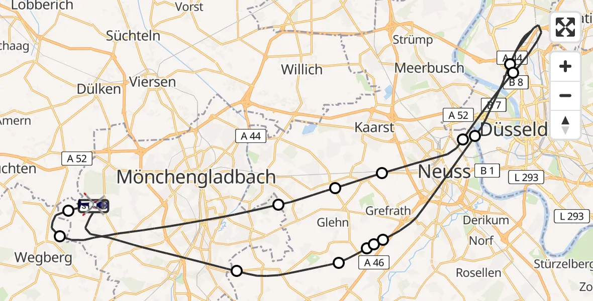 Flugroute Polizeihubschrauber Mönchengladbach - Mönchengladbach, 28 Mai 2026, 10:23