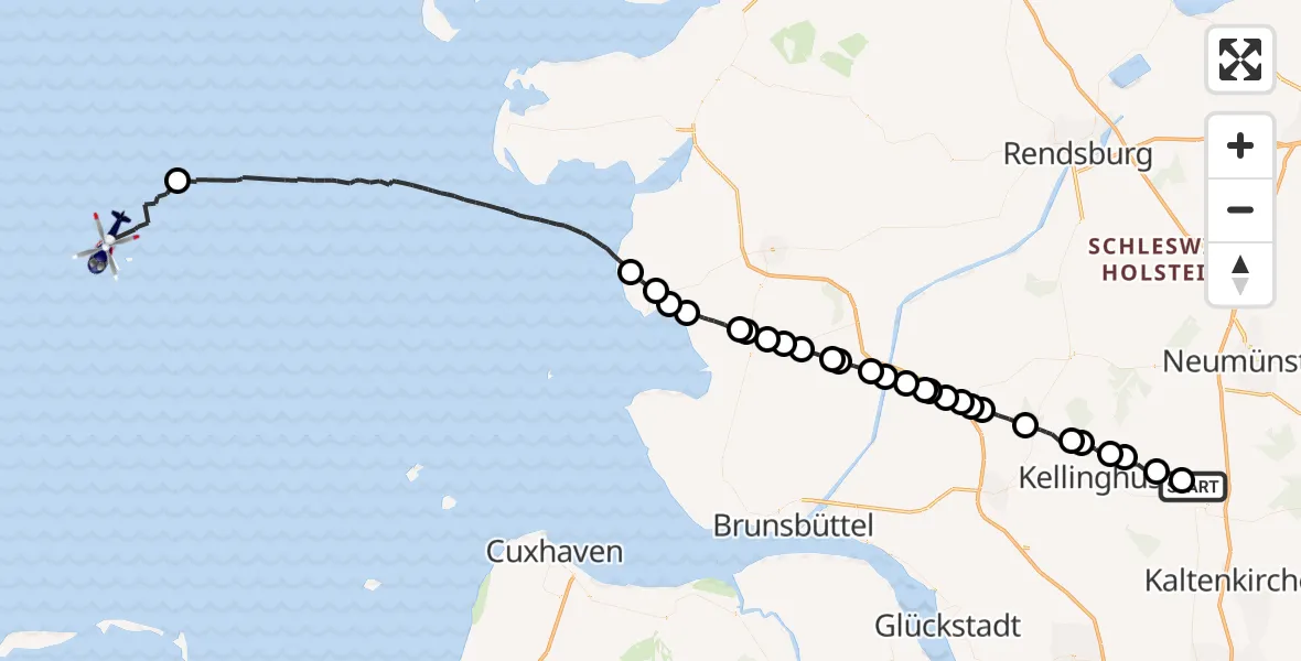 Flugroute Polizeihubschrauber Fuhlendorf - North Sea, 28 Mai 2026, 10:26