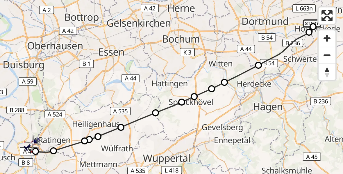 Flugroute Polizeihubschrauber Dortmund Flughafen - Düsseldorf Flughafen, 28 Mai 2026, 10:32