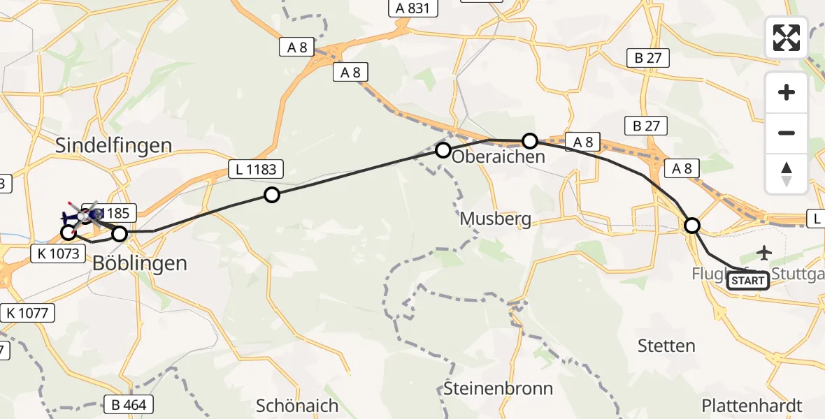 Flugroute Polizeihubschrauber Flughafen Stuttgart - Sindelfingen, 28 Mai 2026, 10:33