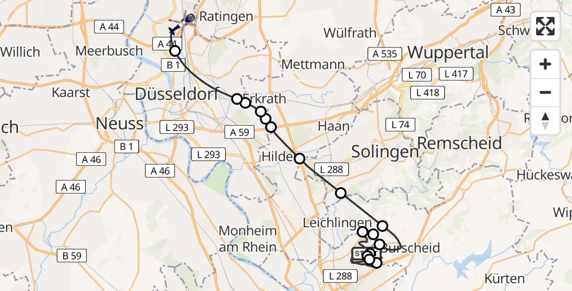 Flugroute Polizeihubschrauber Leverkusen - Düsseldorf Flughafen, 28 Mai 2026, 10:36