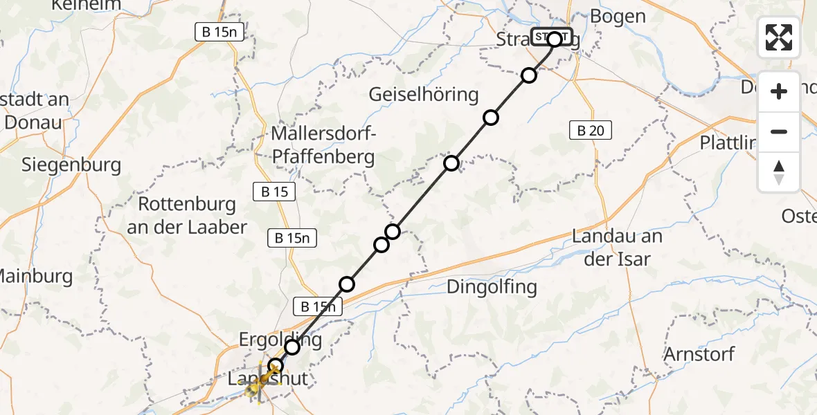 Flugroute Rettungshubschrauber Sankt Elisabeth Hospital Straubing - Landshut, 28 Mai 2026, 10:40