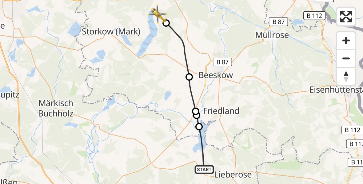Flugroute Rettungshubschrauber Schwielochsee - Bad Saarow, 28 Mai 2026, 10:45