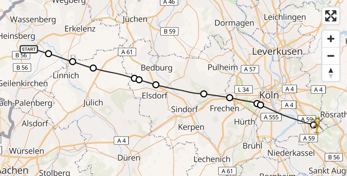 Flugroute Rettungshubschrauber Heinsberg - Köln Bonn Flughafen, 28 Mai 2026, 10:47