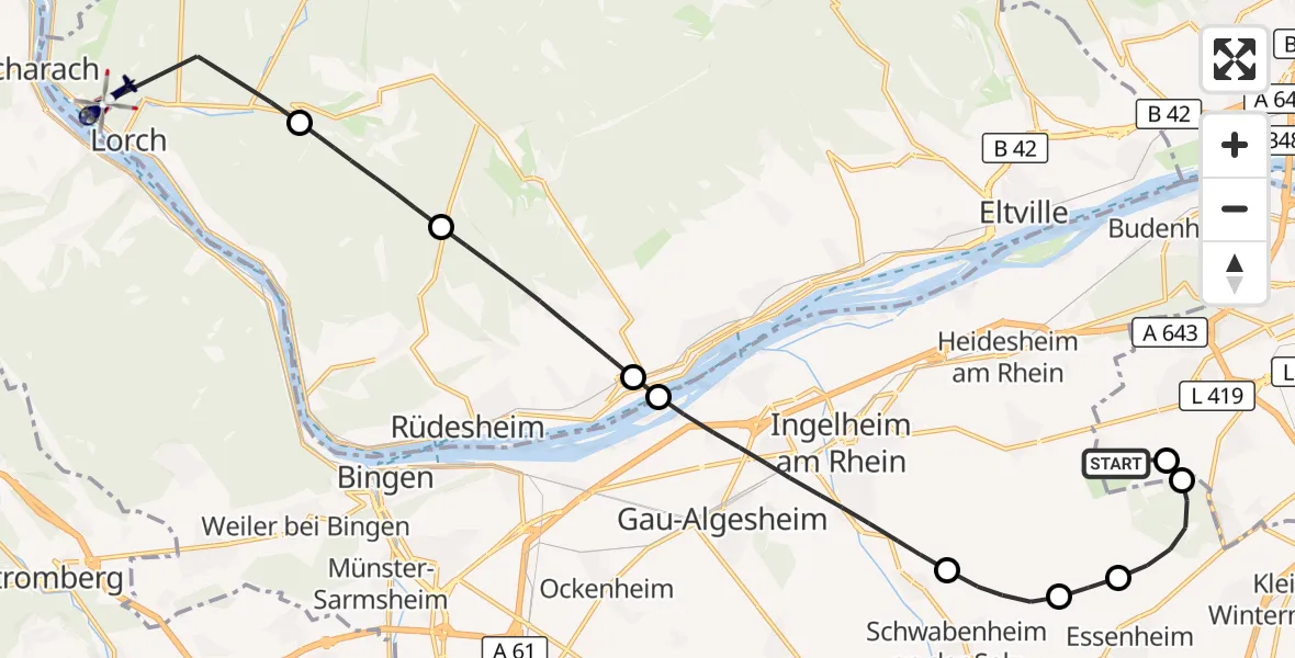 Flugroute Polizeihubschrauber Mainz-Finthen Flugplatz - Lorch, 28 Mai 2026, 10:50