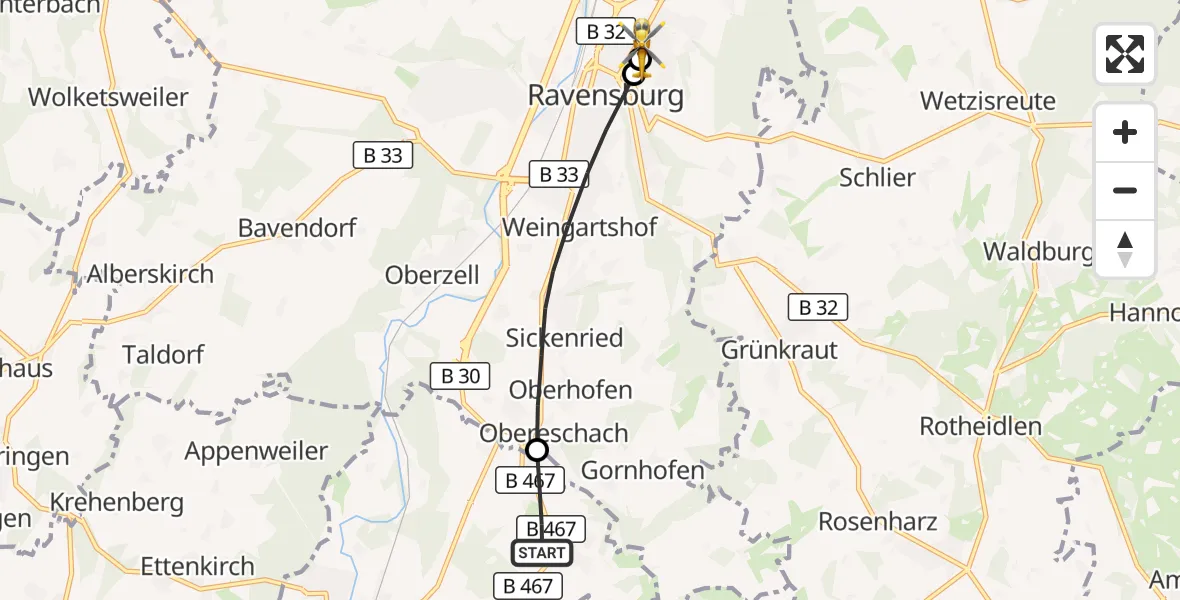 Flugroute Rettungshubschrauber Meckenbeuren - Sankt Elisabeth Hospital, 28 Mai 2026, 10:51