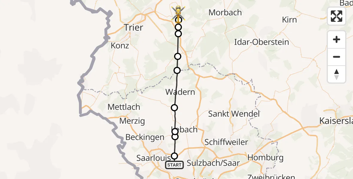 Flugroute Rettungshubschrauber Schwalbach - Leiwen, 28 Mai 2026, 10:52