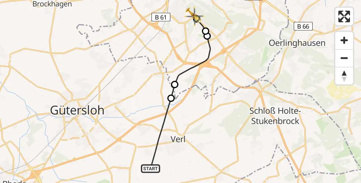 Flugroute Rettungshubschrauber Verl - Luftrettungszentrum Bielefeld, 28 Mai 2026, 10:55
