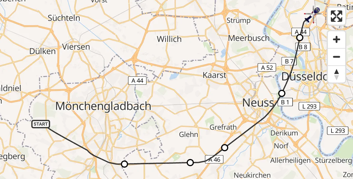 Flugroute Polizeihubschrauber Mönchengladbach - Düsseldorf Flughafen, 28 Mai 2026, 10:56