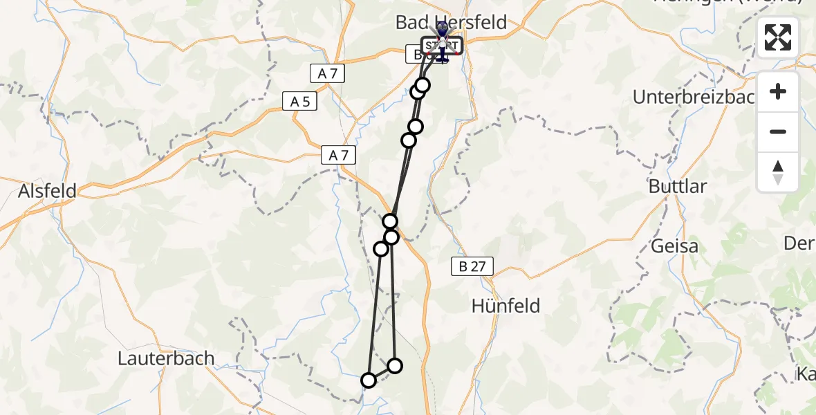 Flugroute Polizeihubschrauber Bad Hersfeld - Bad Hersfeld, 28 Mai 2026, 11:00