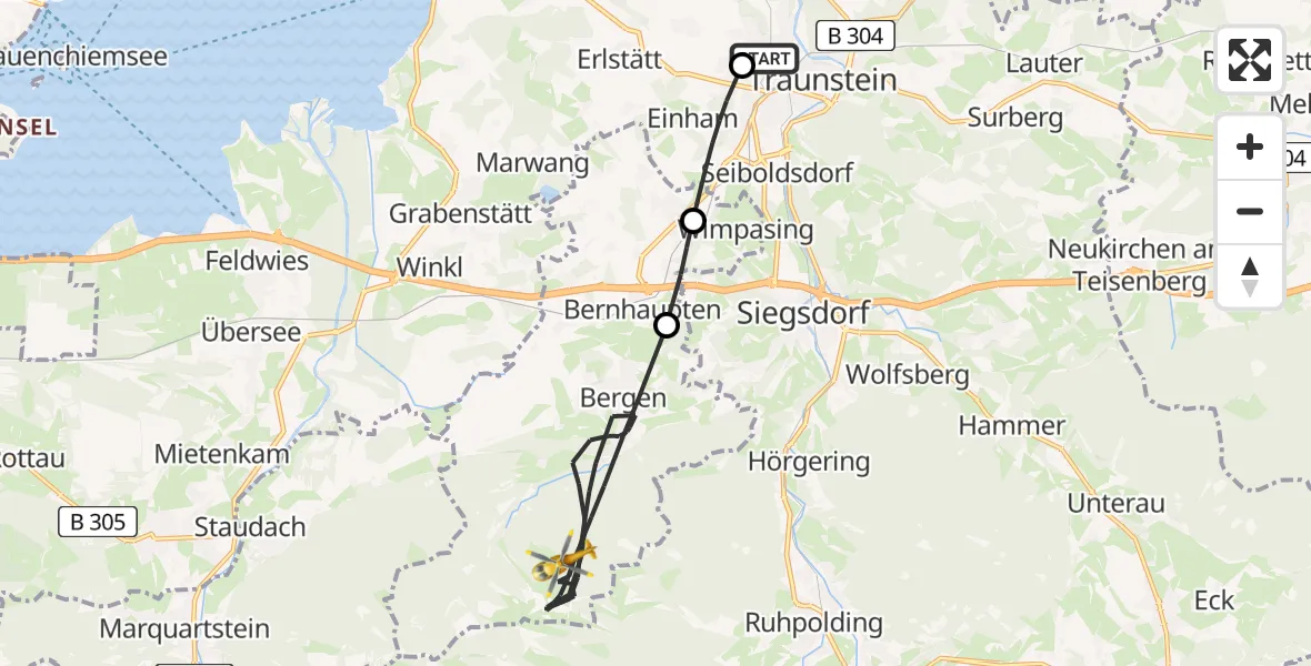 Flugroute Rettungshubschrauber Traunstein Hospital - Bergen, 28 Mai 2026, 11:05