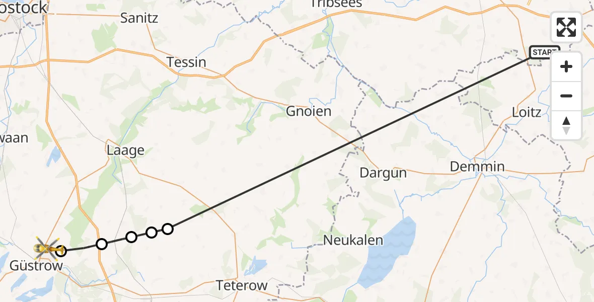 Flugroute Rettungshubschrauber Süderholz - Güstrow, 28 Mai 2026, 11:07