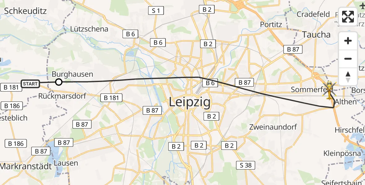 Flugroute Rettungshubschrauber Schkeuditz - Leipzig, 28 Mai 2026, 11:07