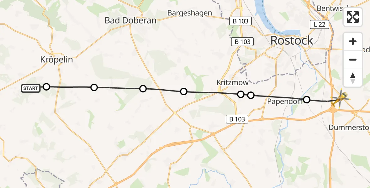 Flugroute Ambulanzhubschrauber Biendorf - Dummerstorf, 28 Mai 2026, 11:07