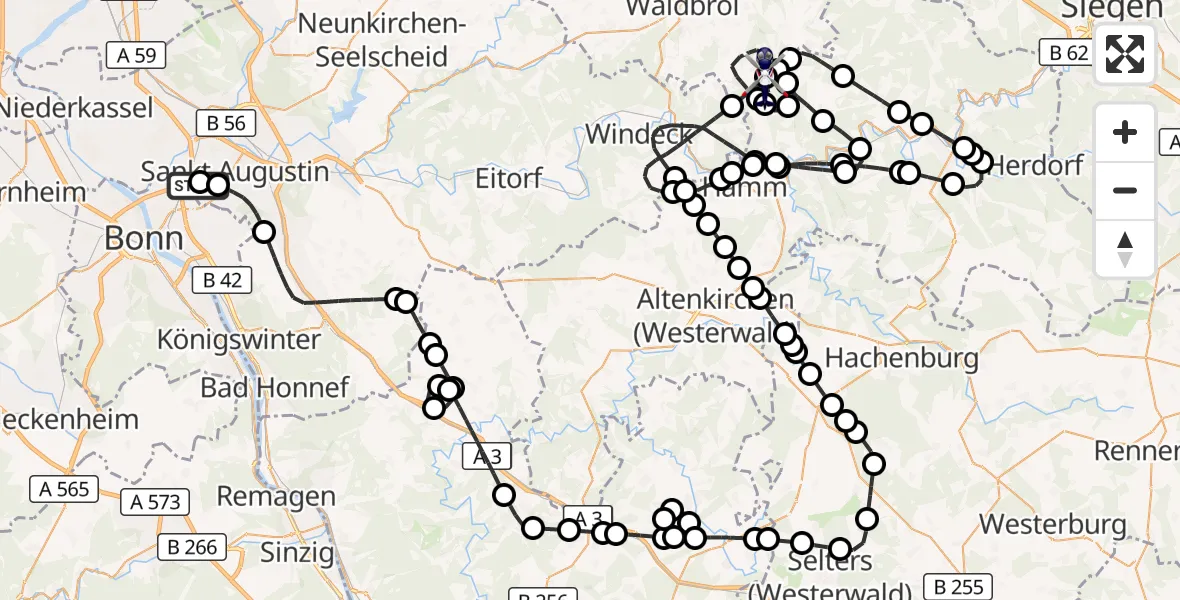 Flugroute Polizeihubschrauber Sankt Augustin - Morsbach, 28 Mai 2026, 11:07