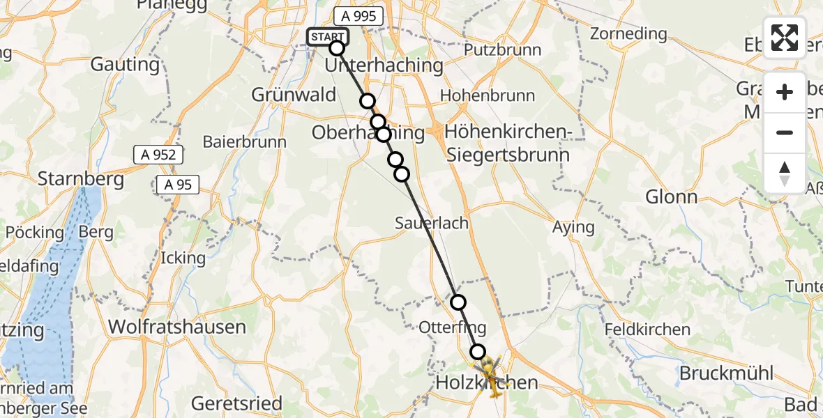 Flugroute Rettungshubschrauber ADAC Air Rescue Center Hubschrauberlandeplatz (Christoph 1) - Holzkirchen, 28 Mai 2026, 11:08