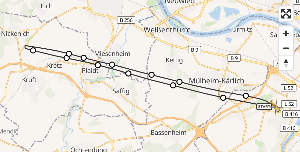 Flugroute Rettungshubschrauber Koblenz - Koblenz, 28 Mai 2026, 11:21