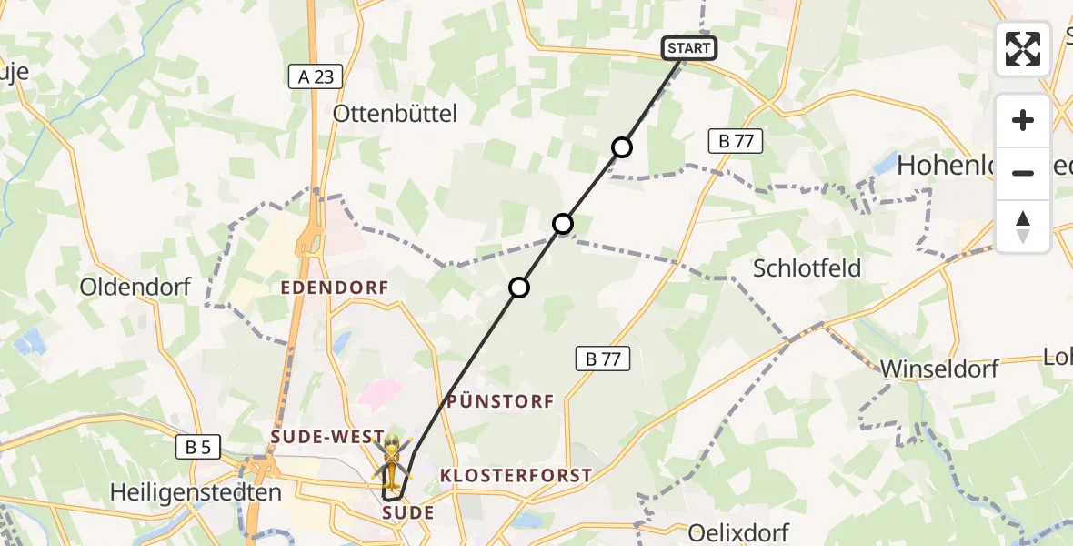 Flugroute Rettungshubschrauber Hohenaspe - Itzehoe, 28 Mai 2026, 11:30