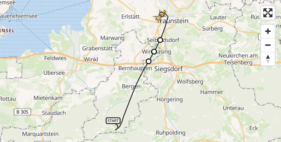 Flugroute Rettungshubschrauber Bergen - Traunstein Hospital, 28 Mai 2026, 11:34