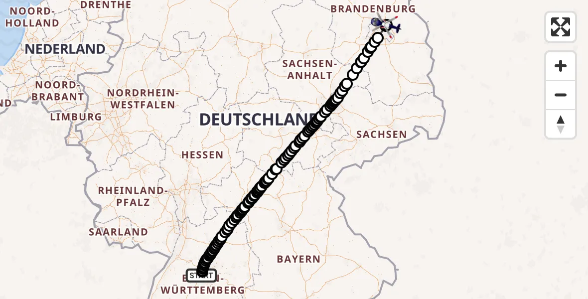 Flugroute Polizeihubschrauber Sindelfingen - Ahrensfelde Hubschrauberlandeplatz, 28 Mai 2026, 11:35
