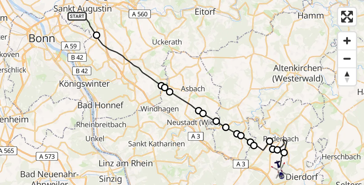 Flugroute Polizeihubschrauber Sankt Augustin - Dernbach, 28 Mai 2026, 11:36