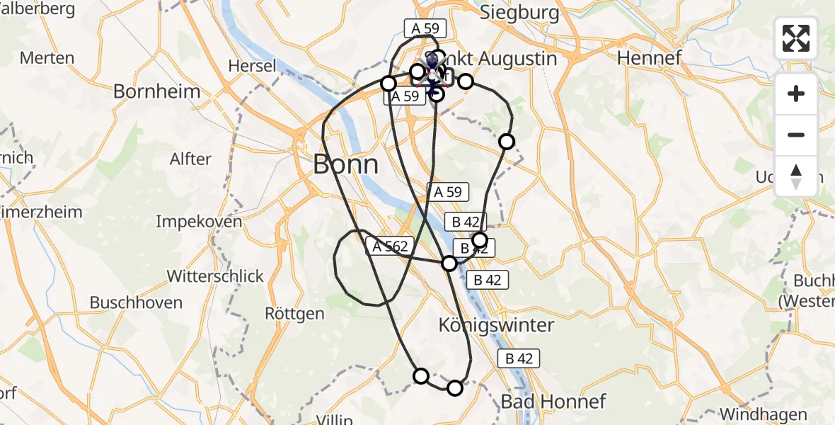 Flugroute Polizeihubschrauber Sankt Augustin - Sankt Augustin, 28 Mai 2026, 11:38