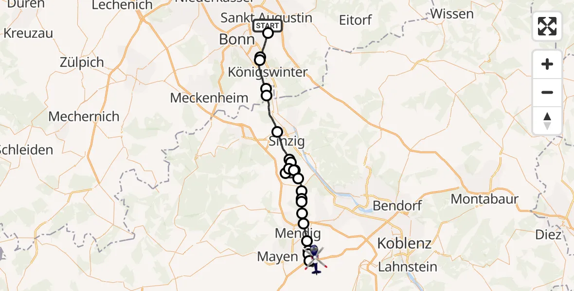 Flugroute Polizeihubschrauber Sankt Augustin - Polch, 28 Mai 2026, 11:39