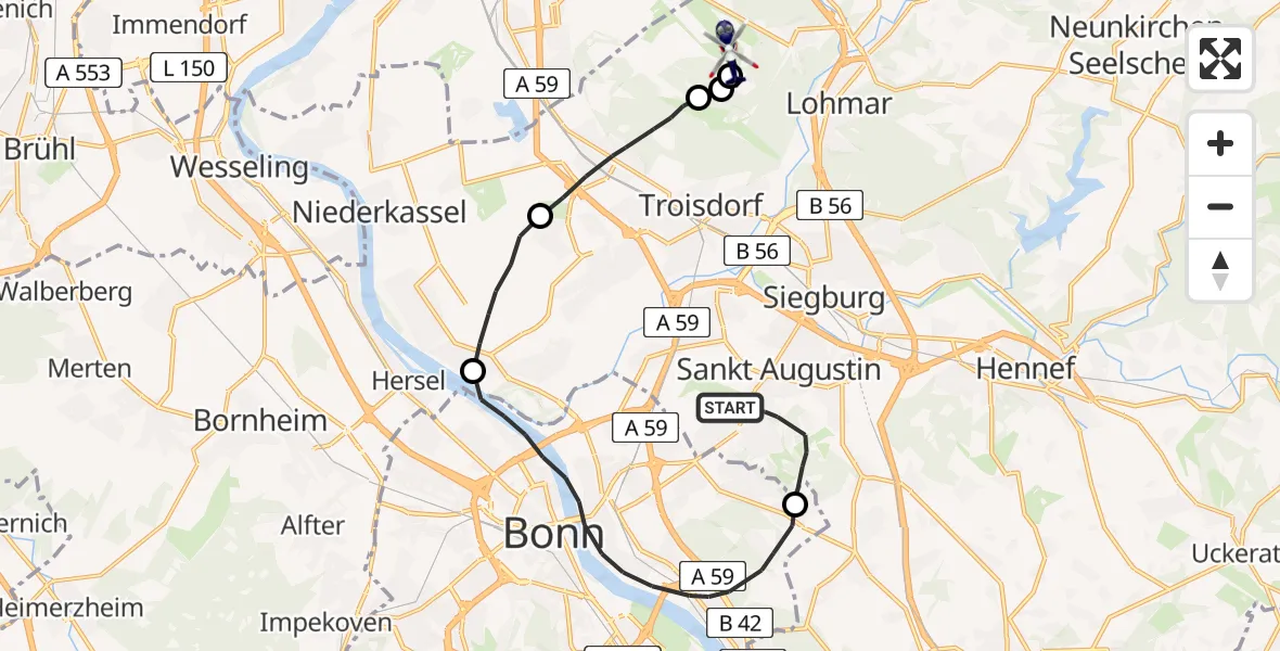 Flugroute Polizeihubschrauber Sankt Augustin - Köln Bonn Flughafen, 28 Mai 2026, 11:40