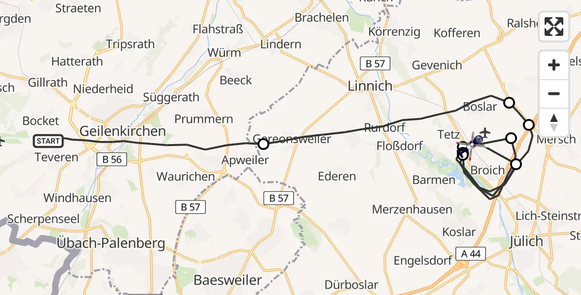 Flugroute Polizeihubschrauber Geilenkirchen - Linnich, 28 Mai 2026, 11:41