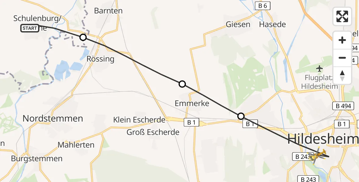Flugroute Rettungshubschrauber Pattensen - Hildesheim, 28 Mai 2026, 11:42