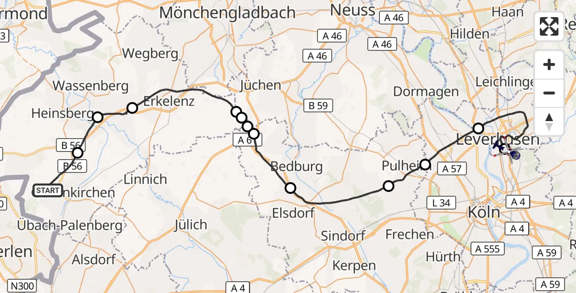 Flugroute Polizeihubschrauber Geilenkirchen - Leverkusen Flugplatz, 28 Mai 2026, 11:44