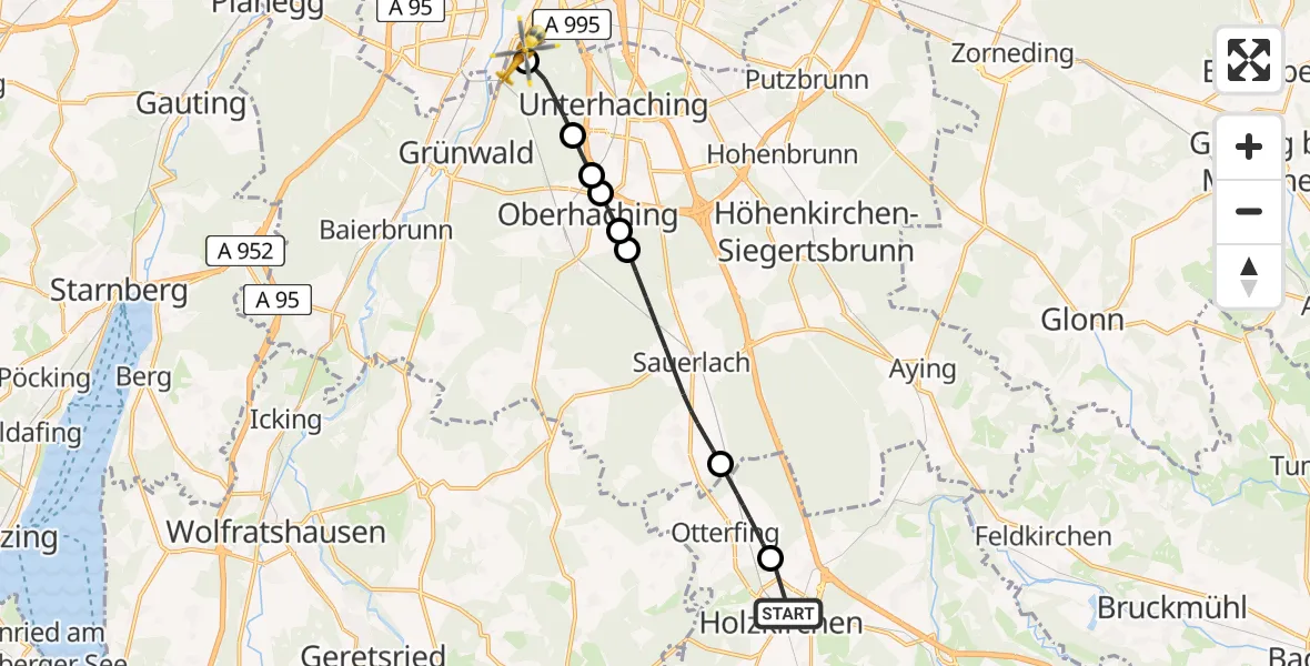 Flugroute Rettungshubschrauber Holzkirchen - ADAC Air Rescue Center Hubschrauberlandeplatz (Christoph 1), 28 Mai 2026, 11:47