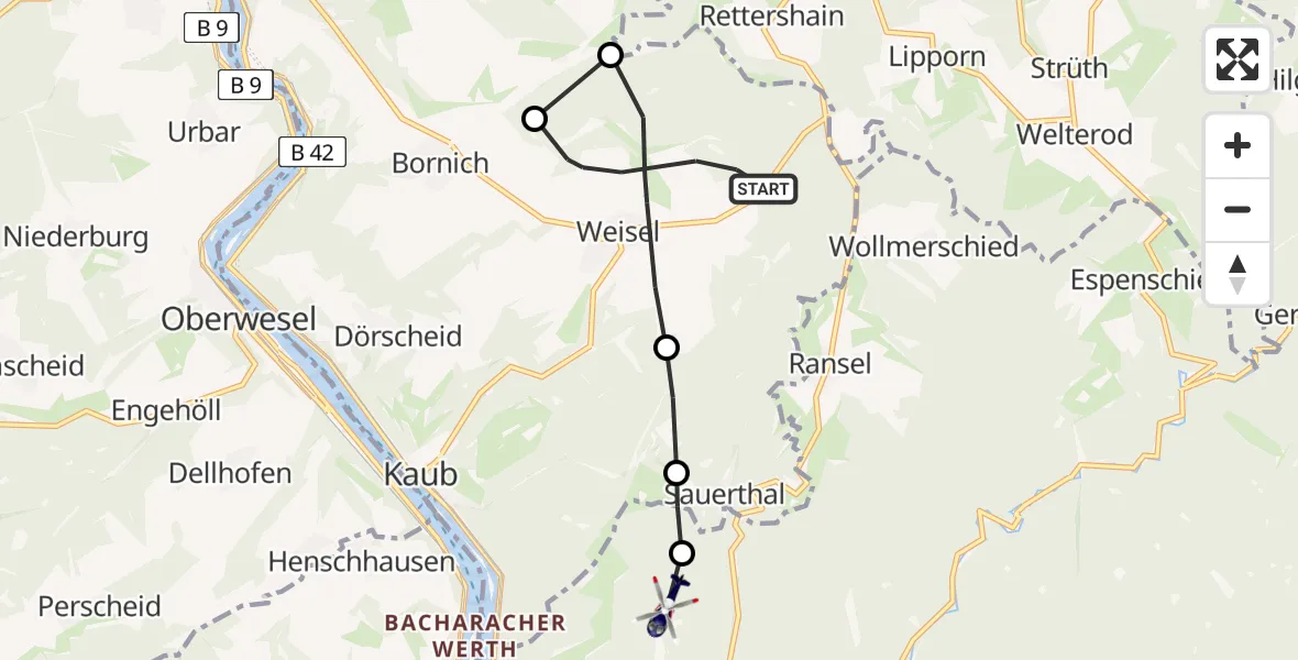 Flugroute Polizeihubschrauber Weisel - Lorch, 28 Mai 2026, 11:47