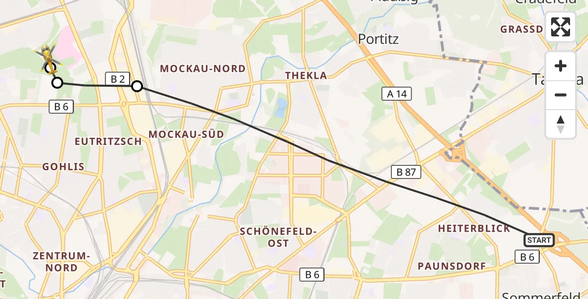 Flugroute Rettungshubschrauber Leipzig - Sankt Georg Hospital Leipzig Reserve, 28 Mai 2026, 11:58