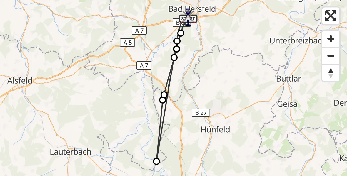 Flugroute Polizeihubschrauber Bad Hersfeld - Bad Hersfeld, 28 Mai 2026, 12:04