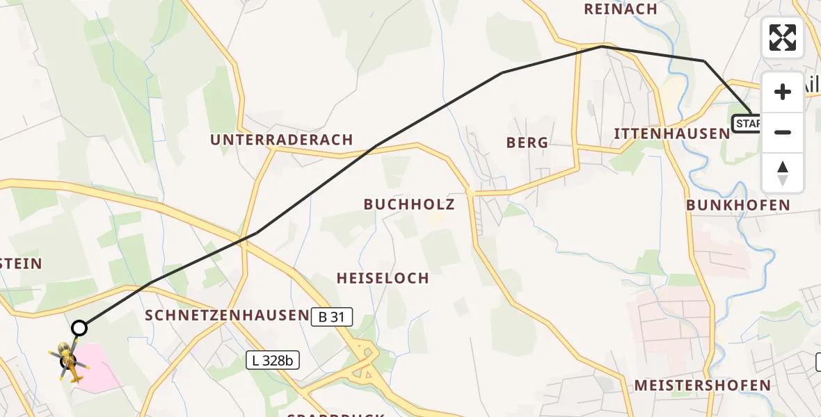 Flugroute Rettungshubschrauber Friedrichshafen - Friedrichshafen Hospital, 28 Mai 2026, 12:07