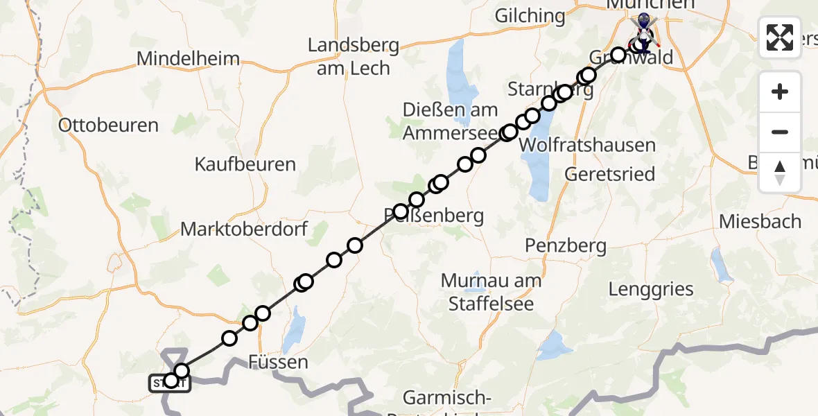 Flugroute Polizeihubschrauber Bad Hindelang - ADAC Air Rescue Center Hubschrauberlandeplatz (Christoph 1), 28 Mai 2026, 12:12