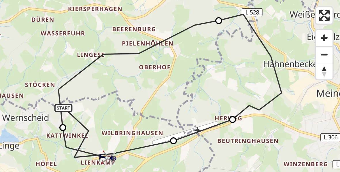 Flugroute Polizeihubschrauber Marienheide - Marienheide, 28 Mai 2026, 12:17