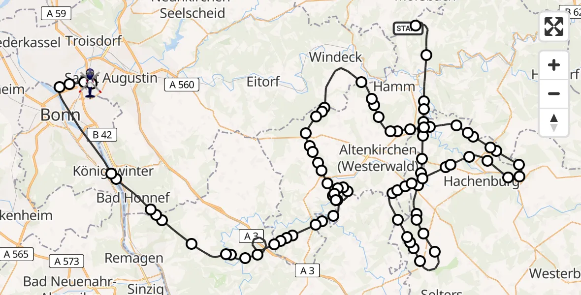 Flugroute Polizeihubschrauber Morsbach - Sankt Augustin, 28 Mai 2026, 12:27
