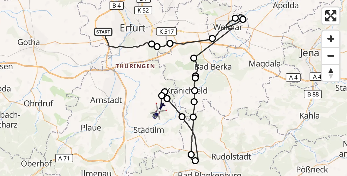 Flugroute Polizeihubschrauber Erfurt - Witzleben, 28 Mai 2026, 12:28
