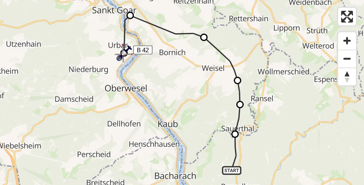 Flugroute Polizeihubschrauber Lorch - Urbar, 28 Mai 2026, 12:32