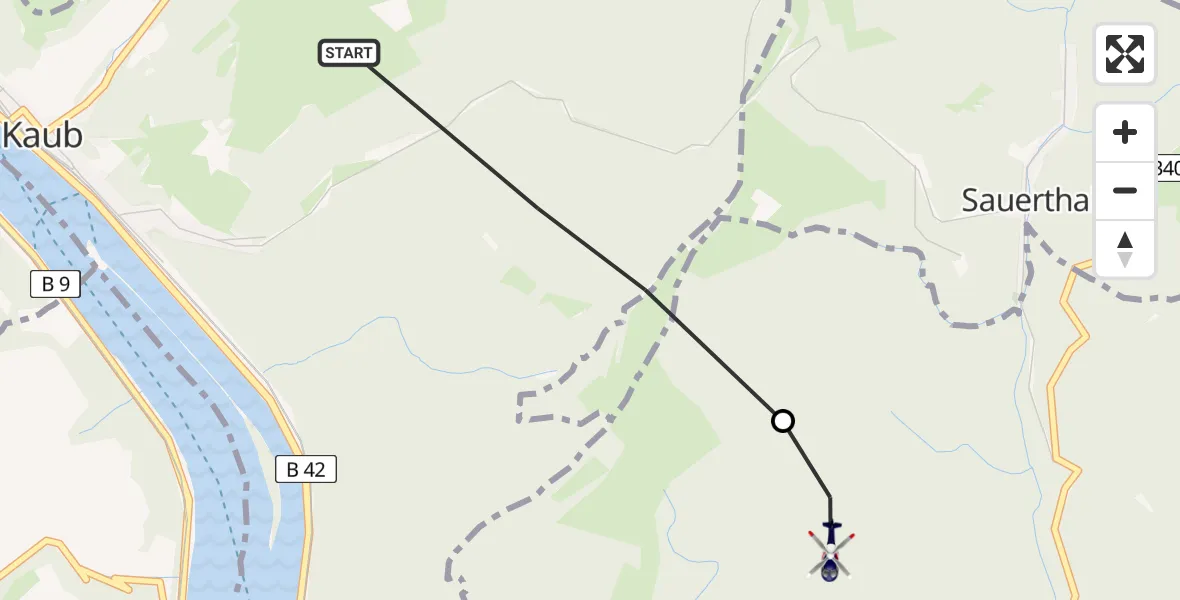 Flugroute Polizeihubschrauber Kaub - Lorch, 28 Mai 2026, 12:39