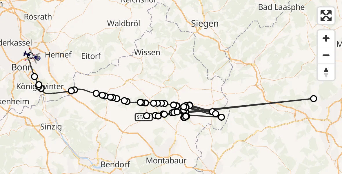 Flugroute Polizeihubschrauber Freirachdorf - Sankt Augustin, 28 Mai 2026, 12:46